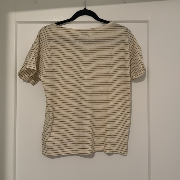 NWT Zara cotton top shirt buttons striped cream and greenish brown - Picture 4 of 4